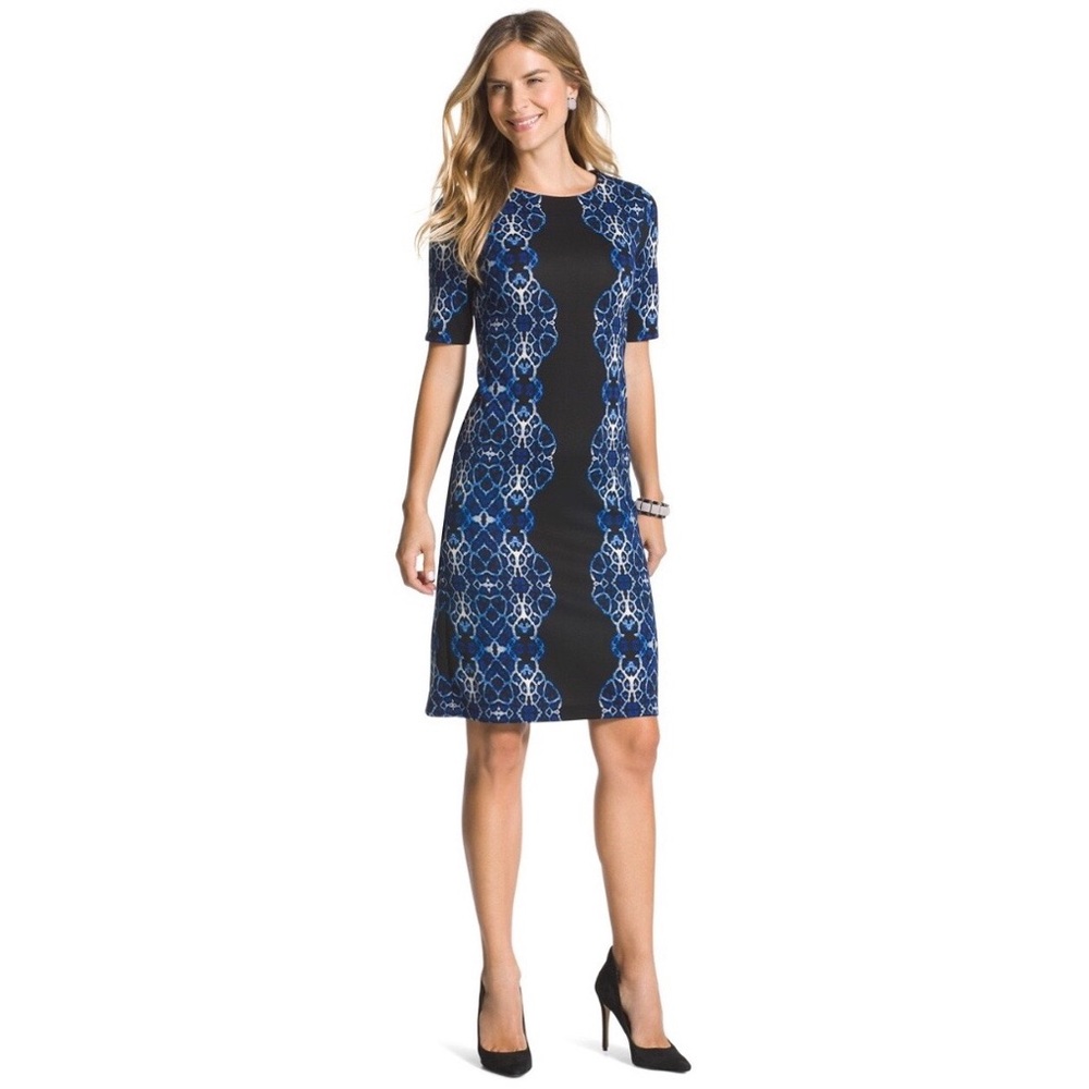 Chico’s Kaleidoscope Illusion Blue Black Short Sleeved Dress